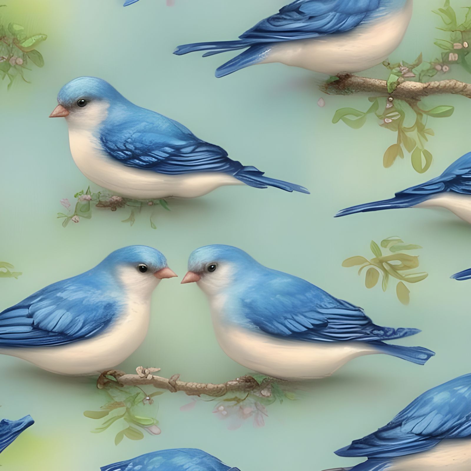 Shabby Chic Bluebird Watercolor Seamless Pattern