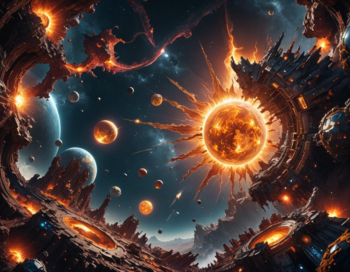 Fantastical Sun in Space Detailed Matte Painting