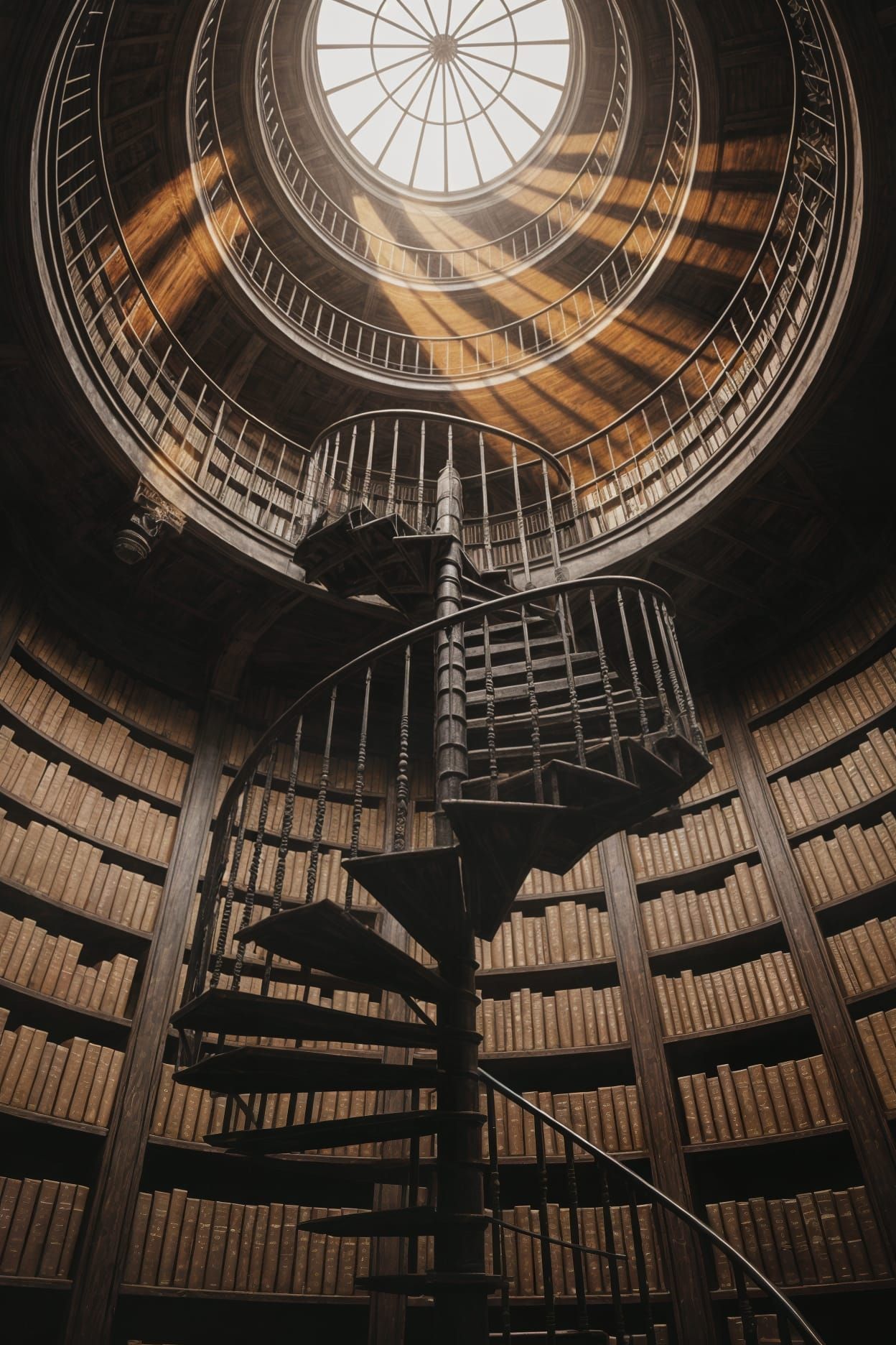 Mysterious Library in Warm, Golden Light