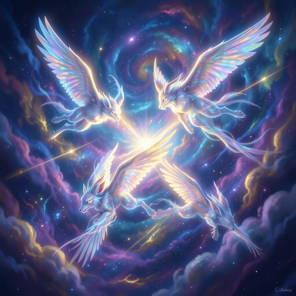 Majestic Cloudrunners Soar Through Cosmic Nebula in Fantasy ...