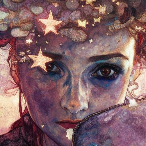 Woman with Starry Eyes: Hyperrealistic Dark Fantasy