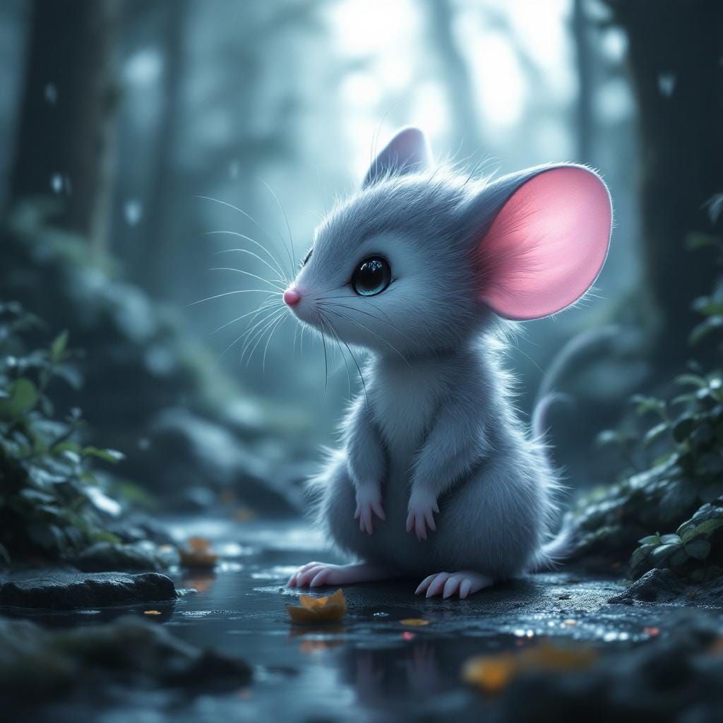 Cute Anthro Mouse in Mist, 3D Anime Art
