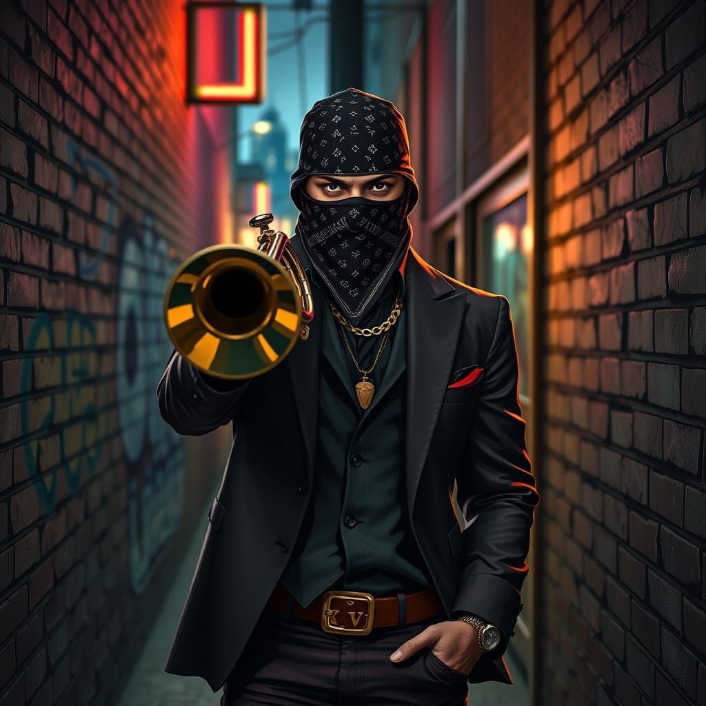 Street-Smart Musician Poses in Urban Alleyway