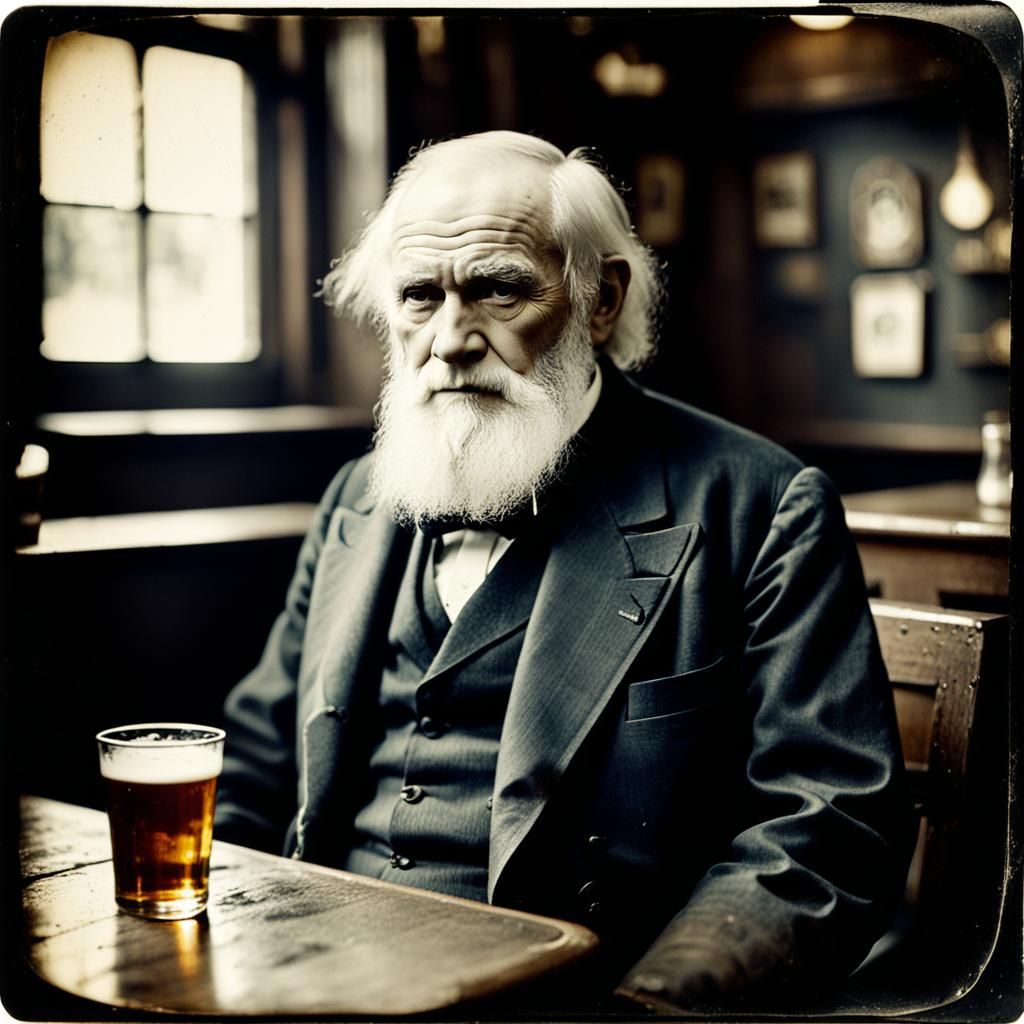 Charles Darwin havin' a Pint Victorian Polaroid