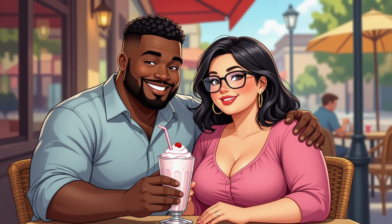 Couple Embraces Lovingly at Outdoor Restaurant