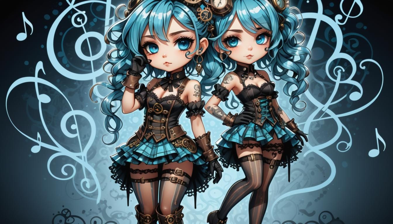 Steampunk Chibi Girl with Musical Accents