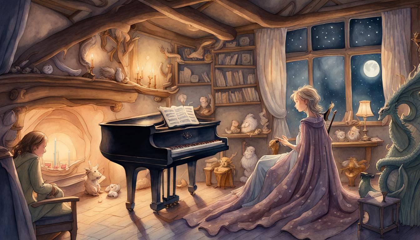 Enchanting Lullaby Composer in Dreamy Watercolor Style