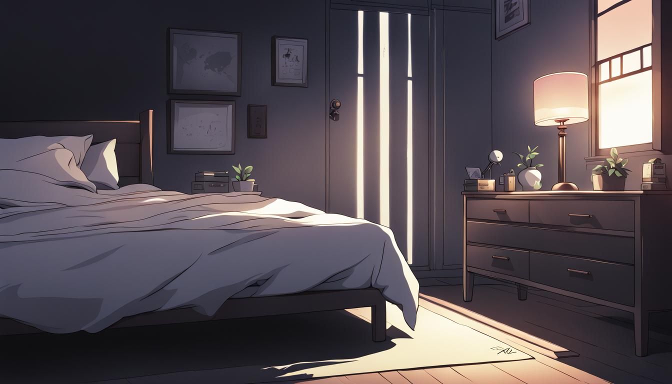 Dark Bedroom with Alarm Clock in Anime Style