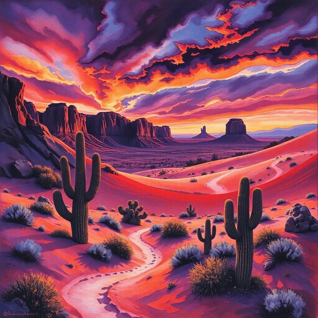 Desert Twilight: Expressionist-Abstract Fractal Landscape