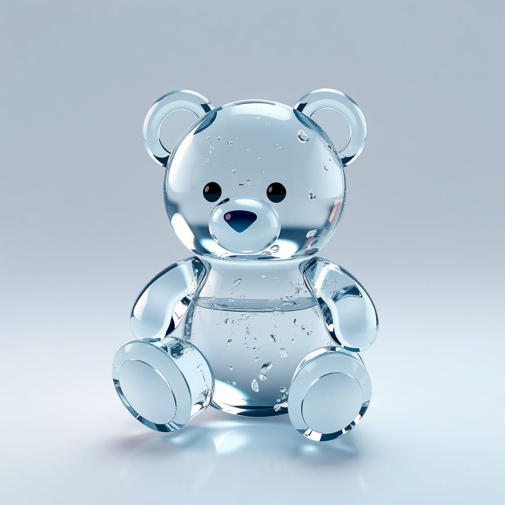 A Translucent Water Teddy Bear in 3D Anime Style