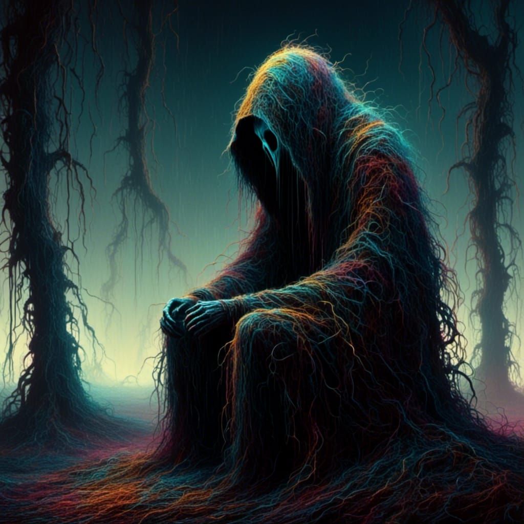 Cosmic Horror Portrait in Dark Vivid Colors