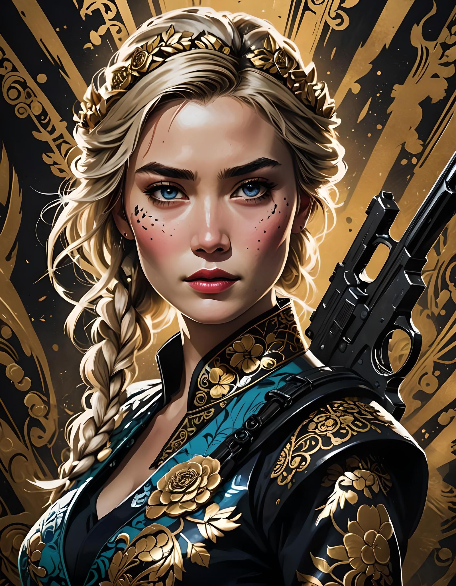 Elsa as Fierce Femme Fatale in Sumi-e Style