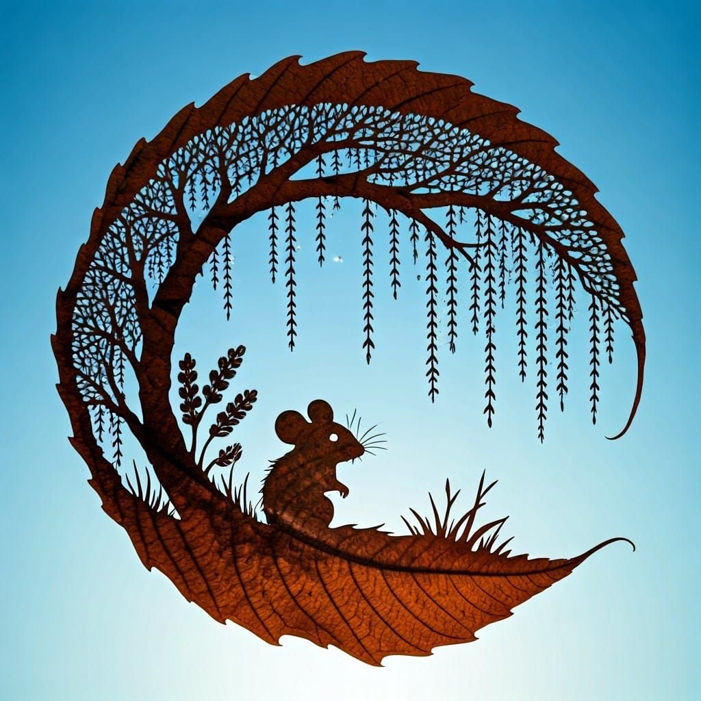 Whimsical Mouse Silhouette in a Majestic Tree Scene