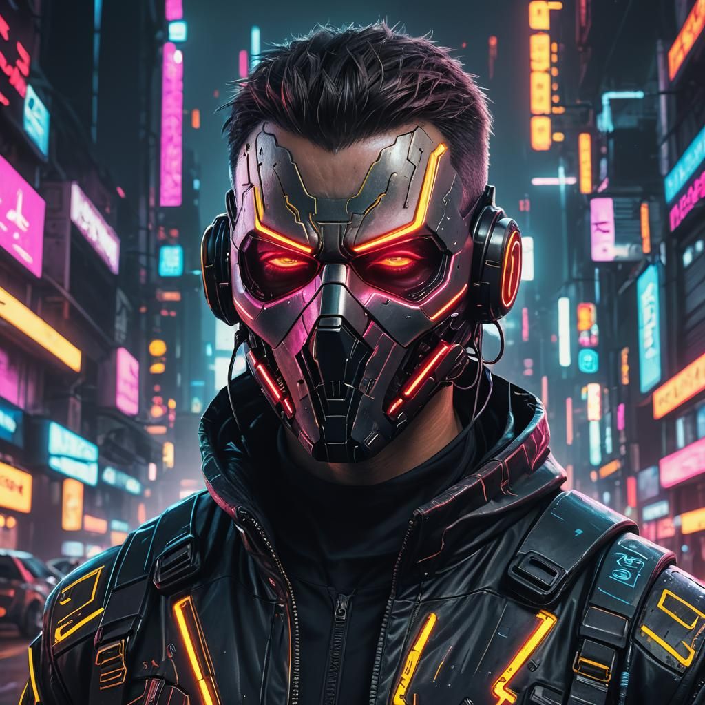 Futuristic Cyberpunk Assassin in Neon Cityscape