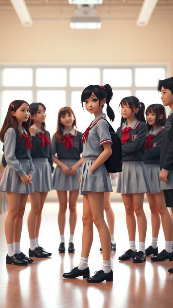 Japanese Schoolgirls in Futuristic Classroom