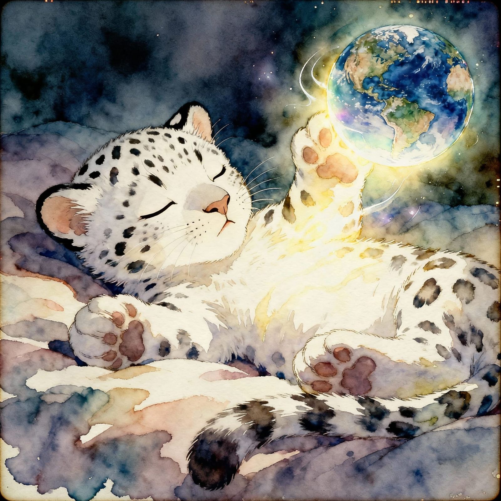Baby White Leopard Plays with Glowing Earth Orb