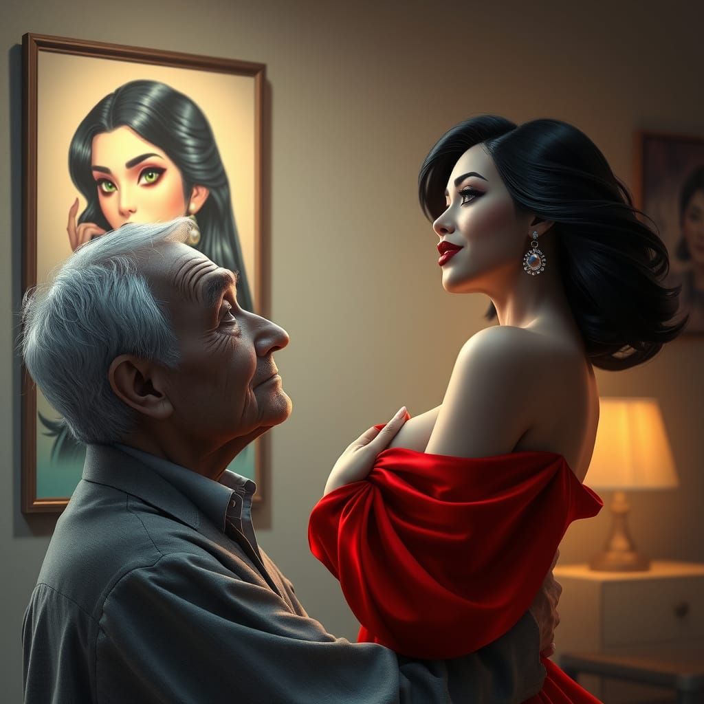 Elegant Gentleman Contemplates Enchanting Beauty in Soft Lig...