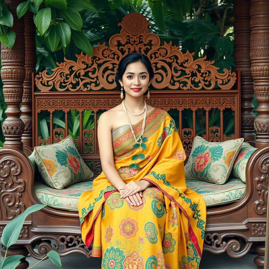 Potret wajah Jeung badan Awewe Sunda anu geulis keur hudang sare Dina dipan anu Endah.