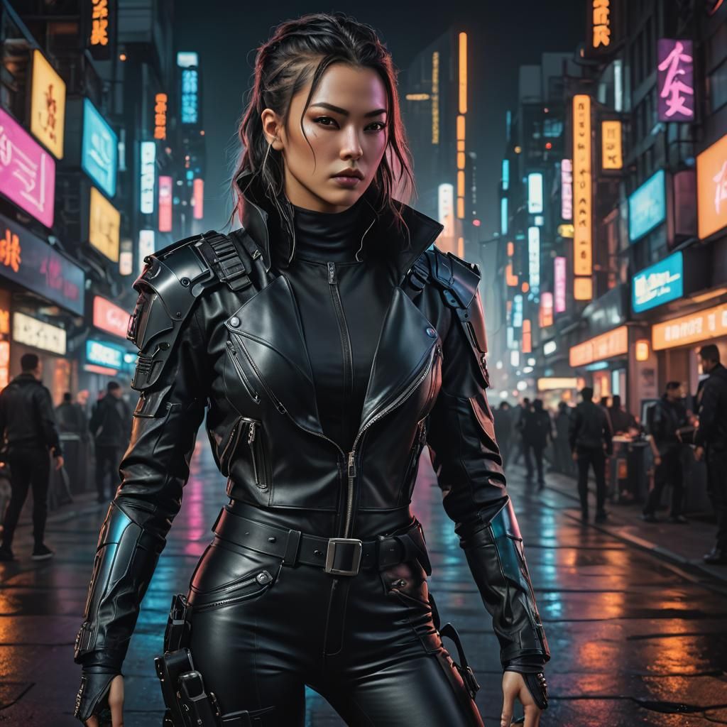 Cyberpunk Street Samurai in Neon City