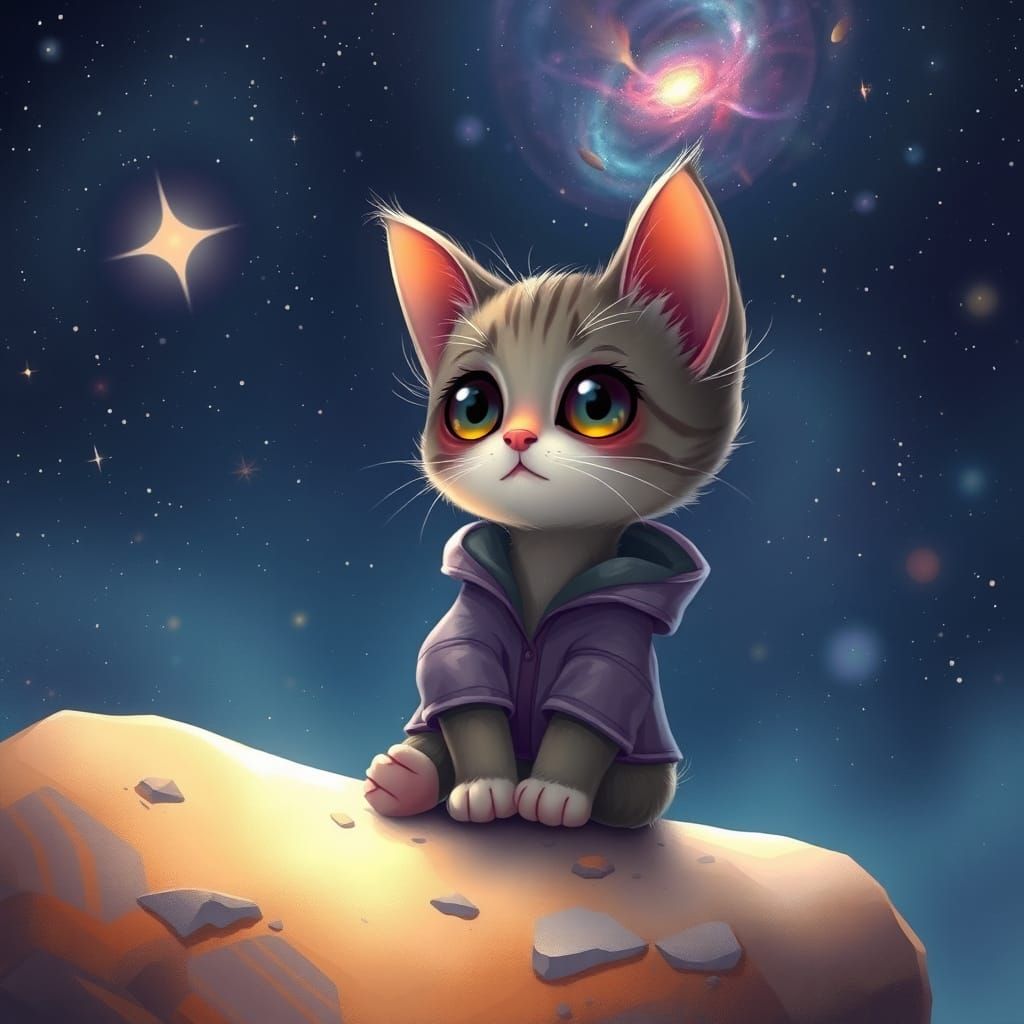 Kitten Gazing at the Universe