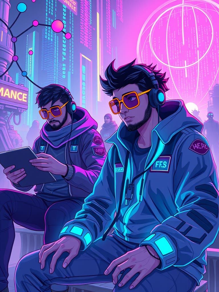 Cyberpunk Developers Compete in Futuristic Landscape