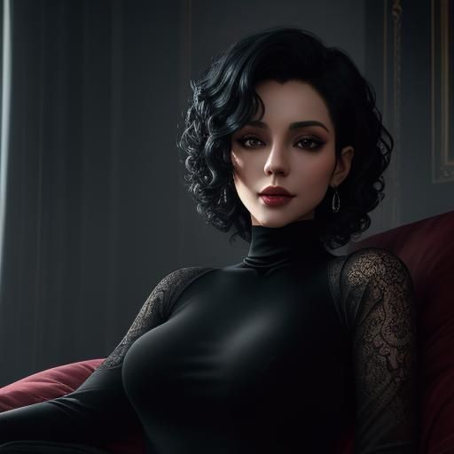 Woman in Black Velvet Turtleneck Relaxing