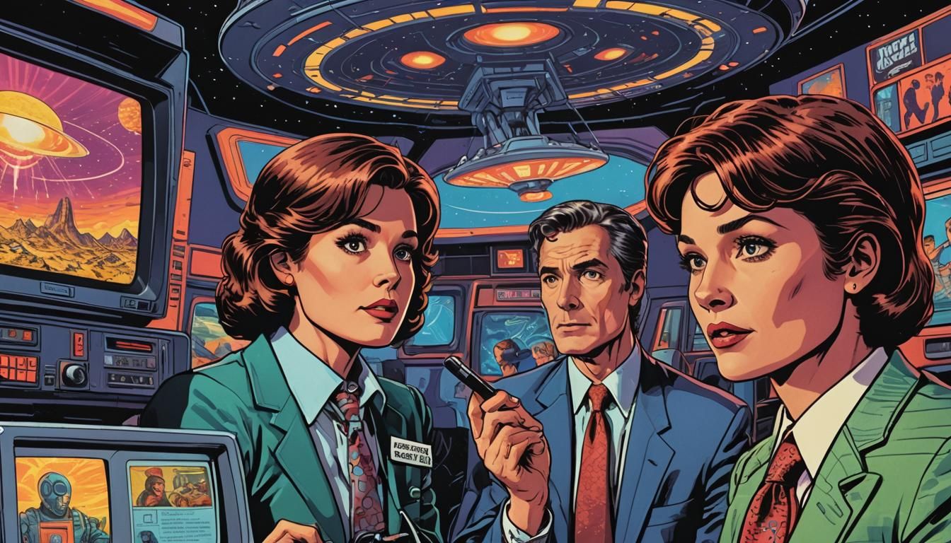 Retro UFO News Broadcast in Comic Book Style