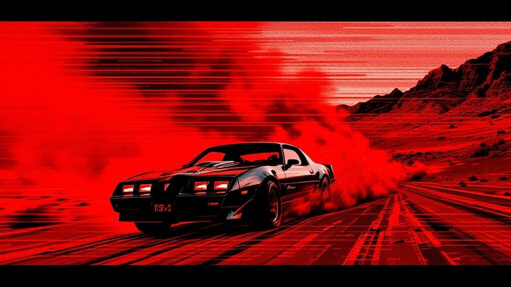 Vibrant Desert Chase in Cyberpunk Glitch Art