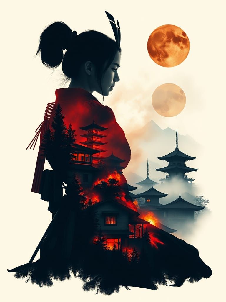 silhouettes goddess in chaotic wartime