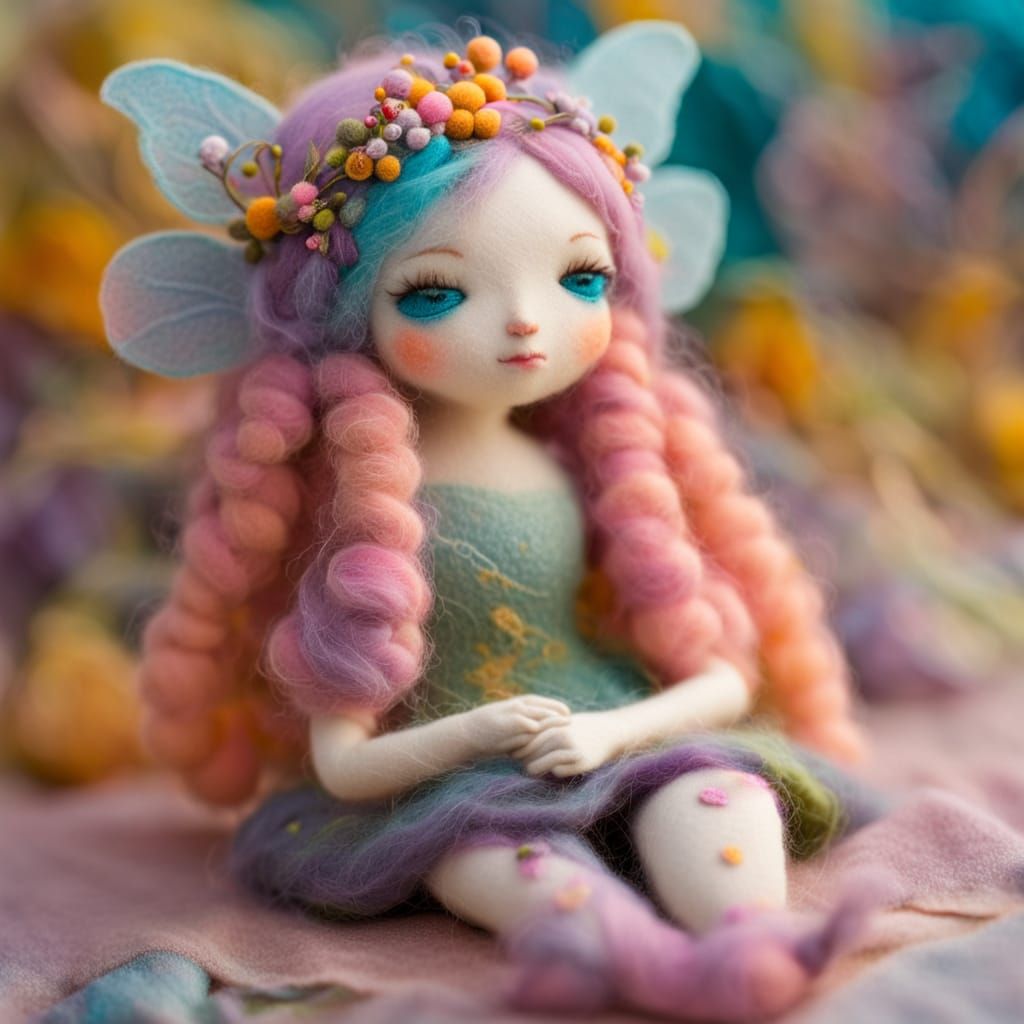 Felt Fairy Close-Up in Vibrant Macro Photography
