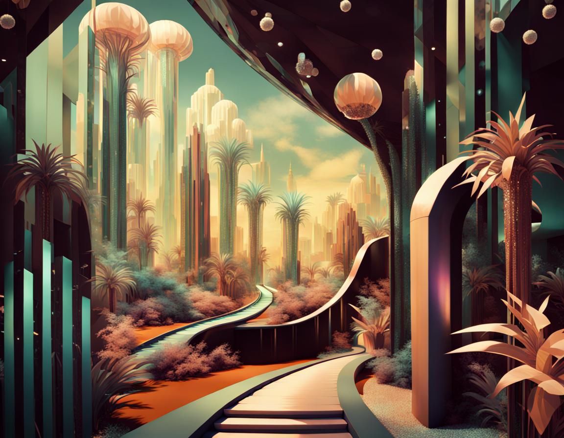 Plant Fantasia-Futurism in Vegas-Deco Babylonia