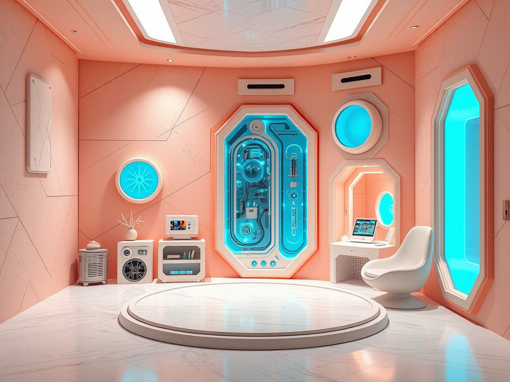 Cyberpunk Inspired Futuristic Playroom in Metallic and White...