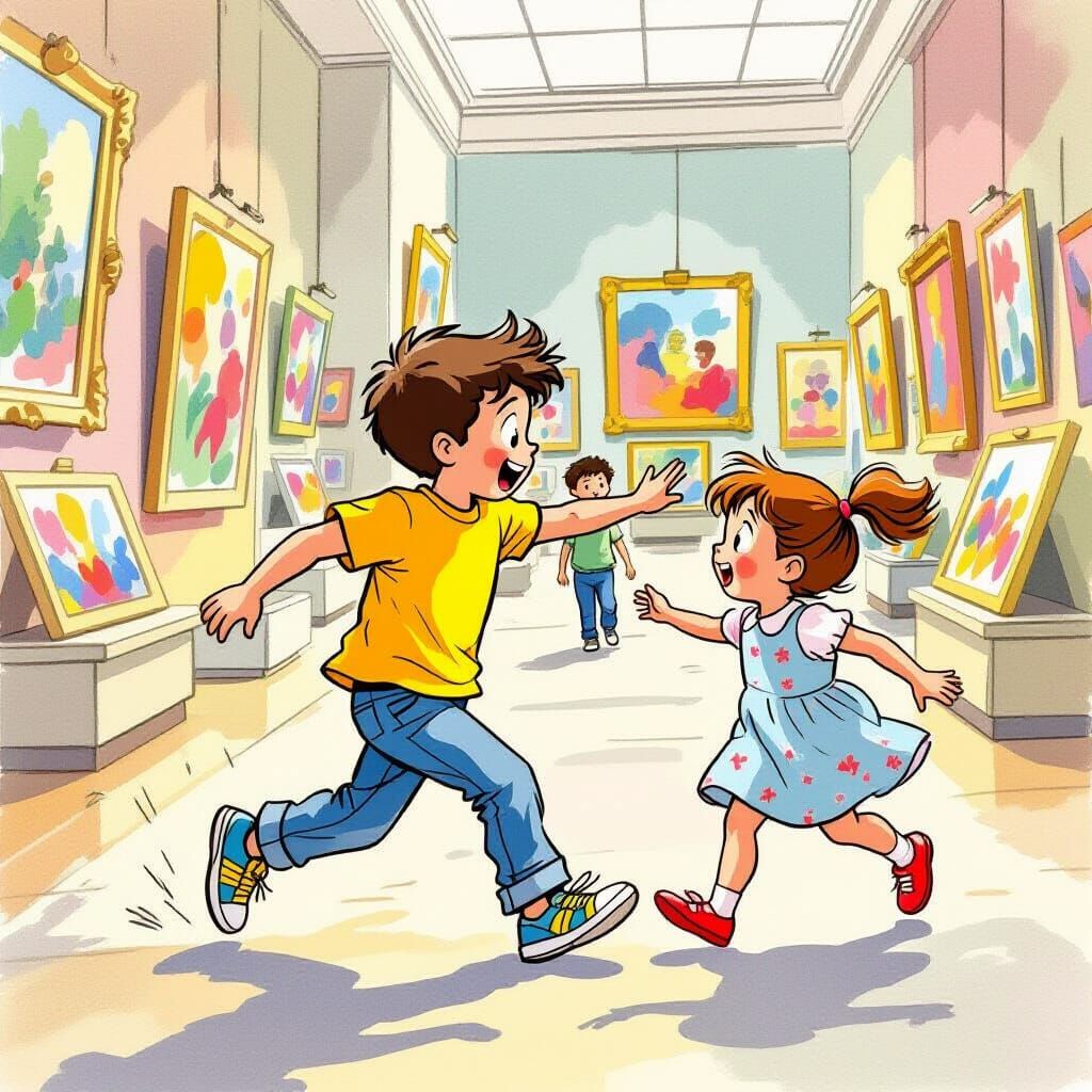 Child's Museum Dash: A Whimsical Collision