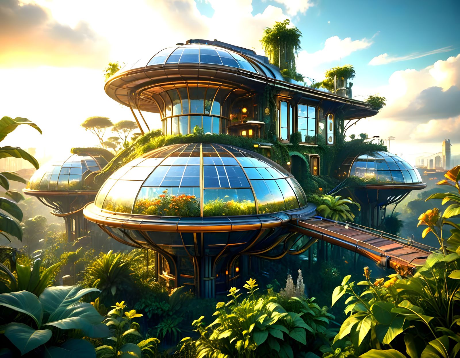 Surrealistic Solarpunk Metropolis in Dreamlike Harmony