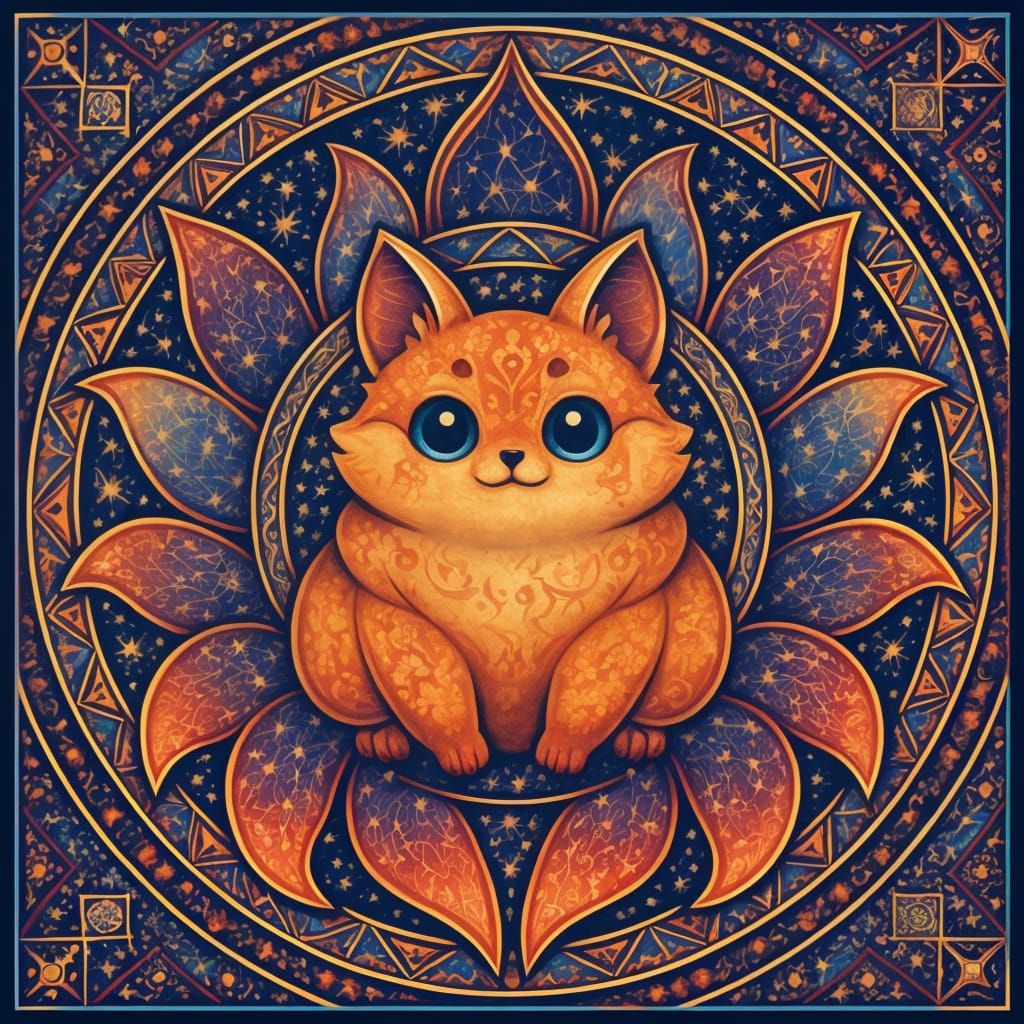 Cosmic Kitsune Mandala in Geometric Style