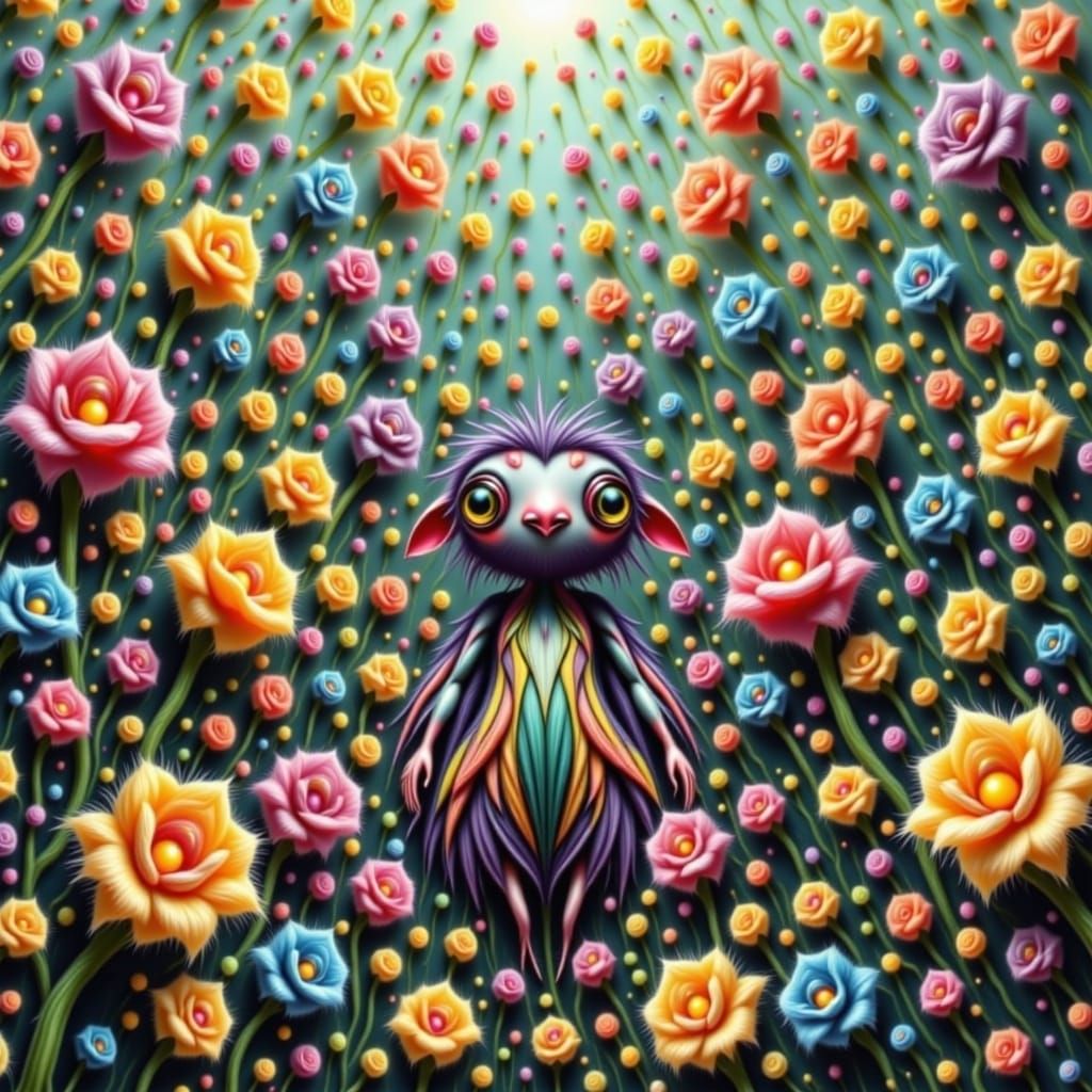 Whimsical Creature in Lush Flower Kingdom