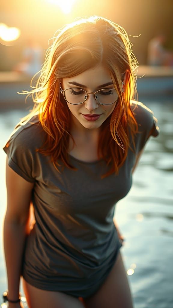 Redhead Woman in Wet T-Shirt, Digital Photography