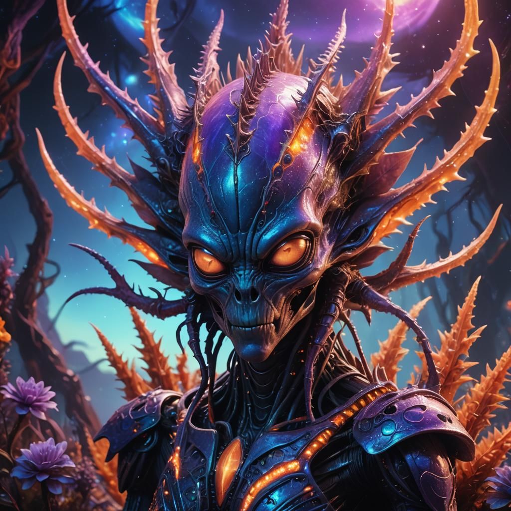 Spikey Alien on Mystical Planet in Matte Painting Style