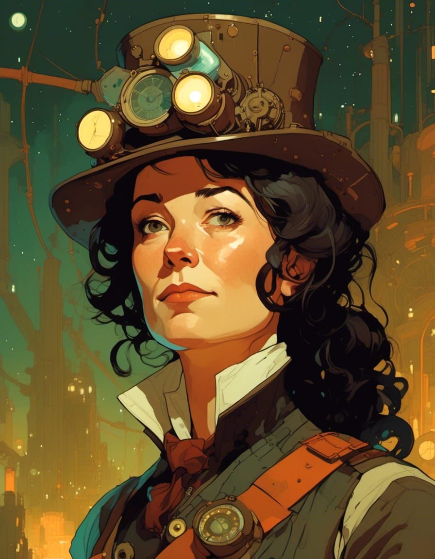 Steampunk Scoundrel Archaeologist in Cyberpunk Style