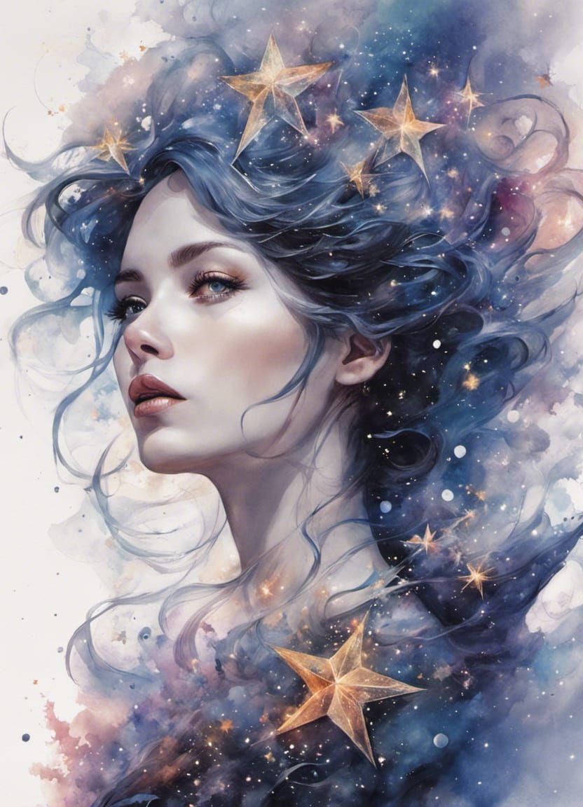 Celestial Woman Portrait in Fractal Art Style