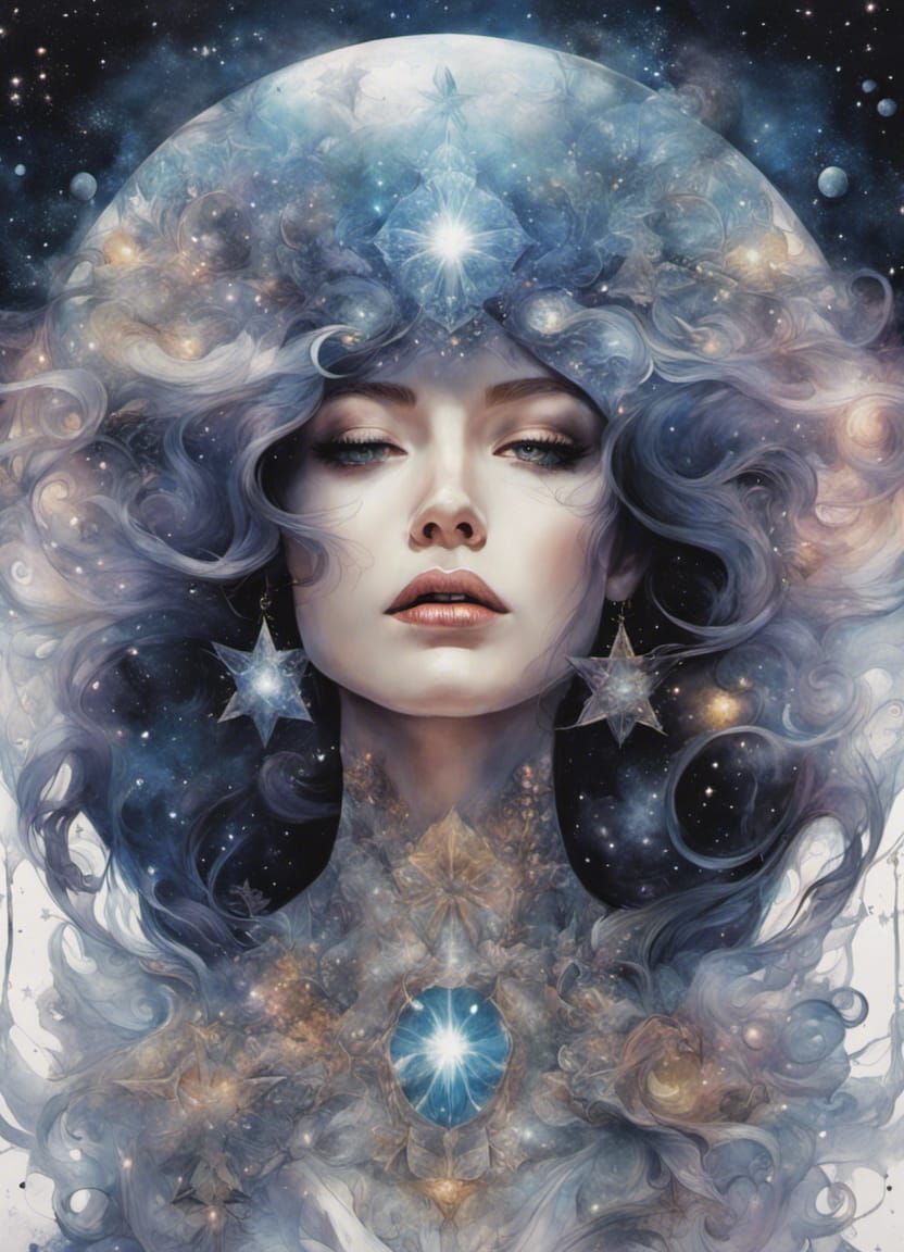 Celestial Woman Portrait in Fractal Art Style