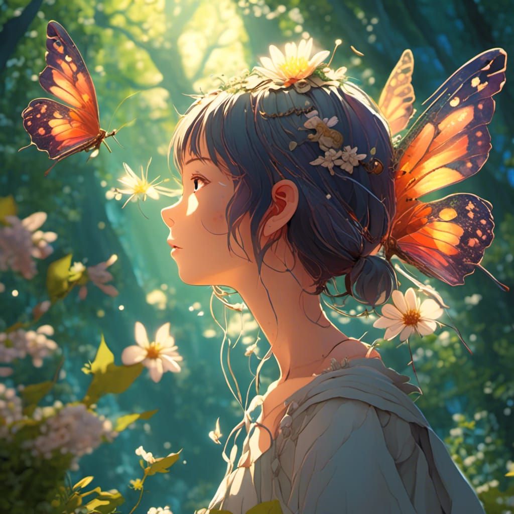 Anime Fairy Girl with Butterfly Wings