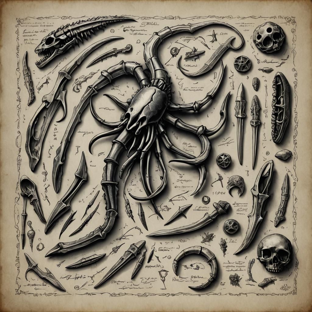 Anatomical Drawing: Lovecraftian Fish Creature in Black and ...