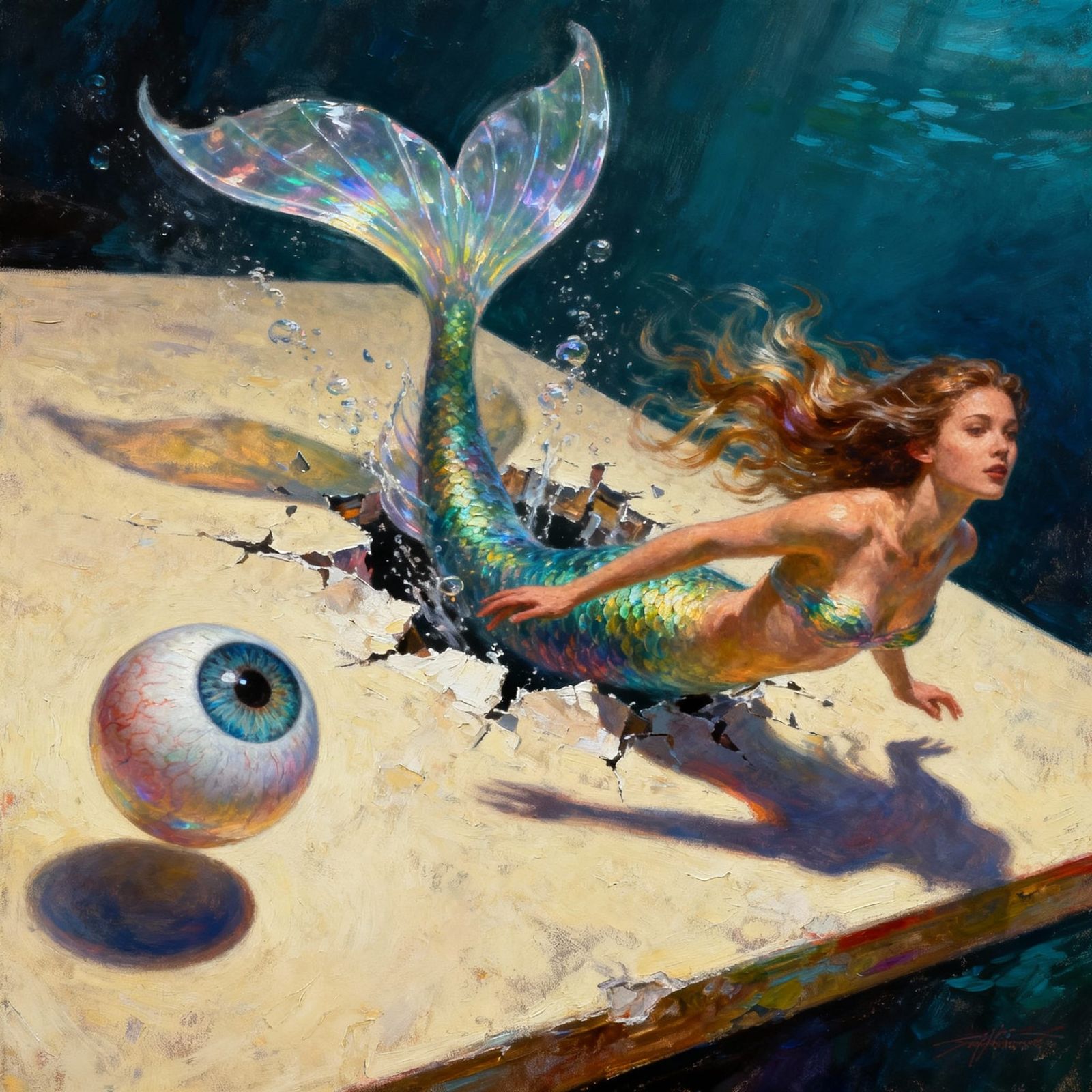 Surreal Mermaid Escapes Eyeball Canvas