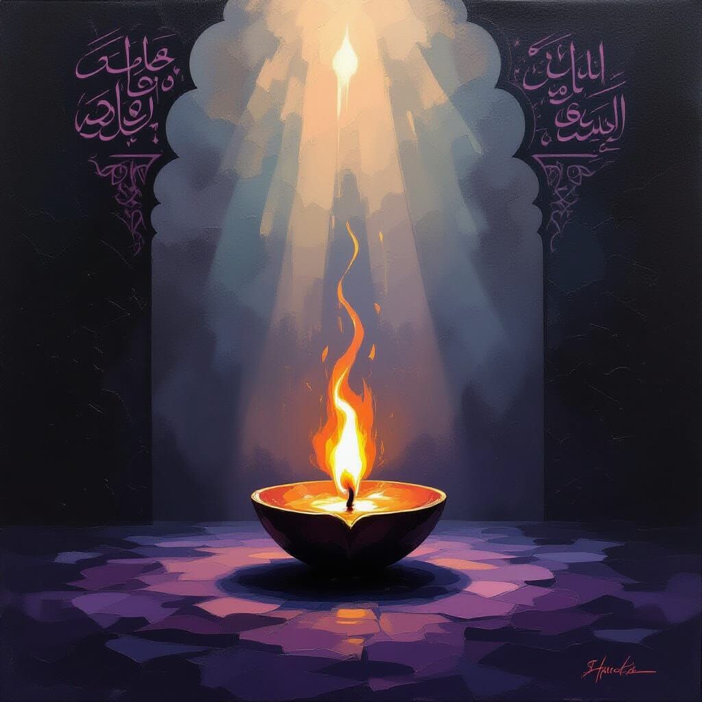 Fragile Flame of Faith on Textured Background in Oil Paintin...