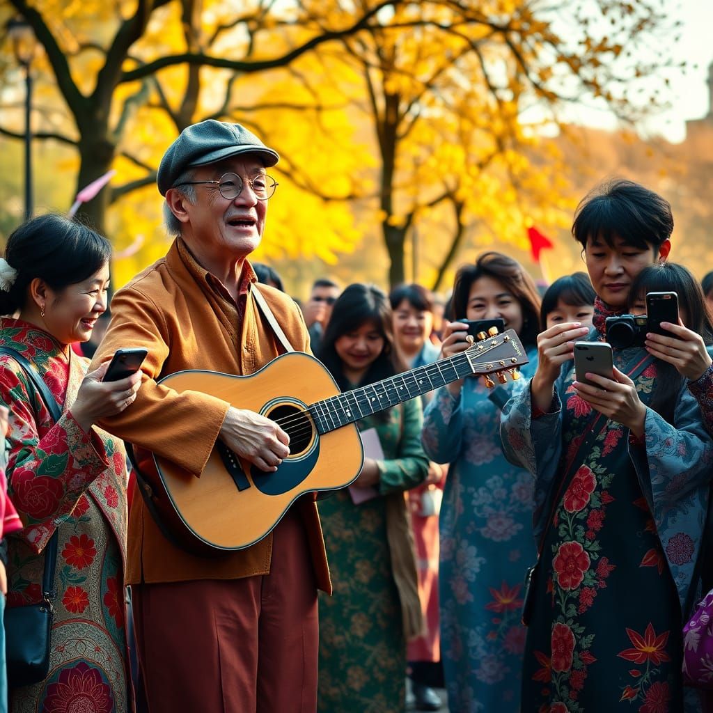 Vintage Rocker Enchants Tourists in Strawberry Fields