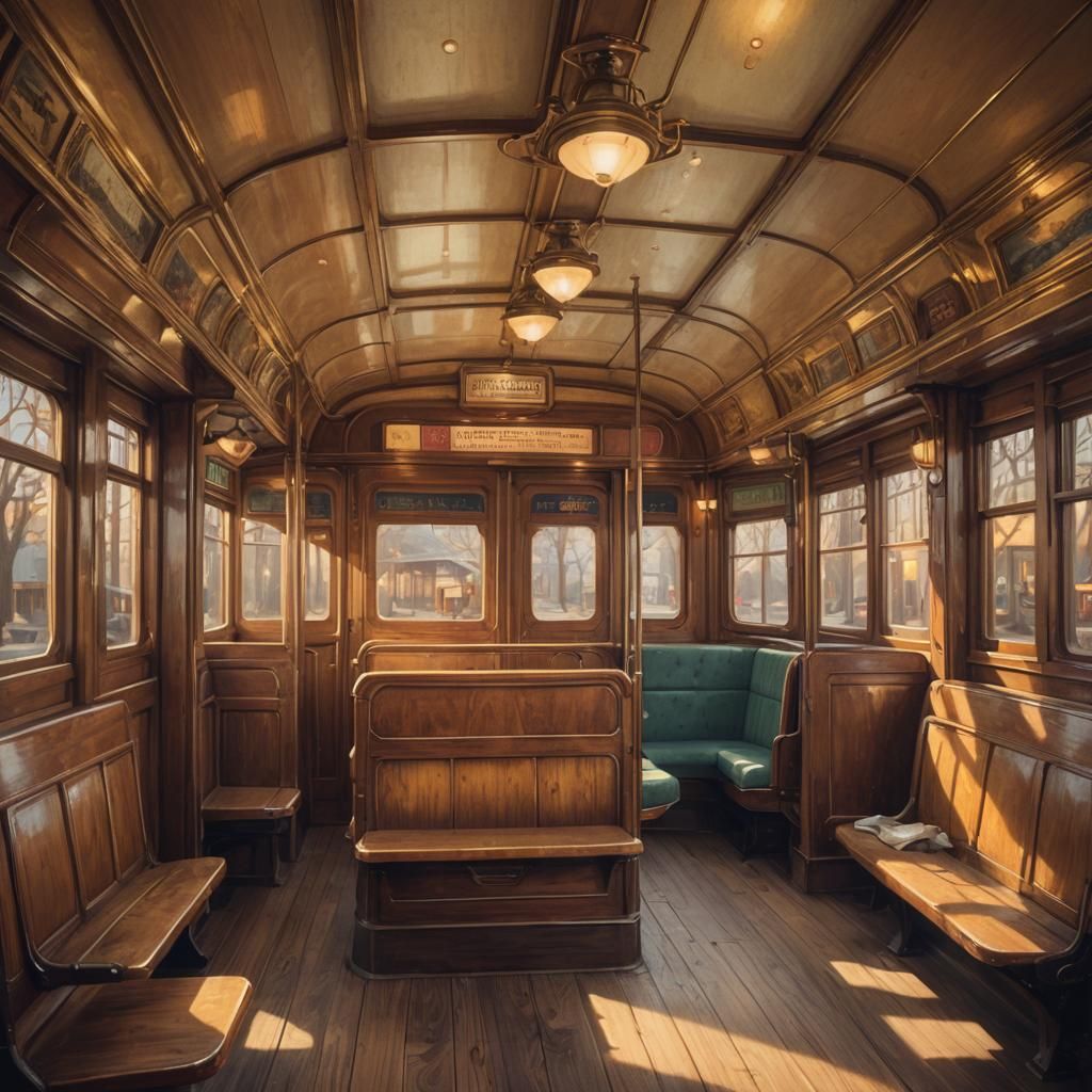 Vintage Tram Interior in Kinkade Style