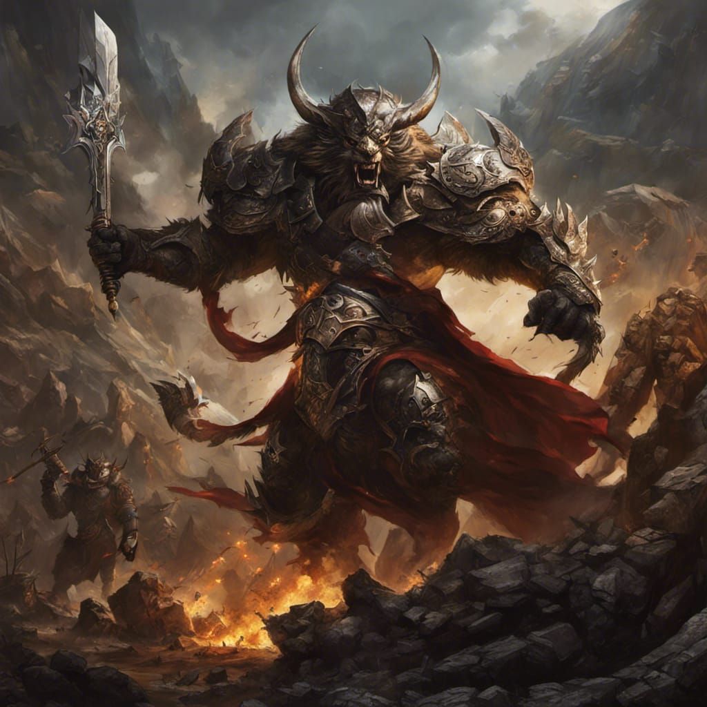 Epic Warrior Beast Battle Scene