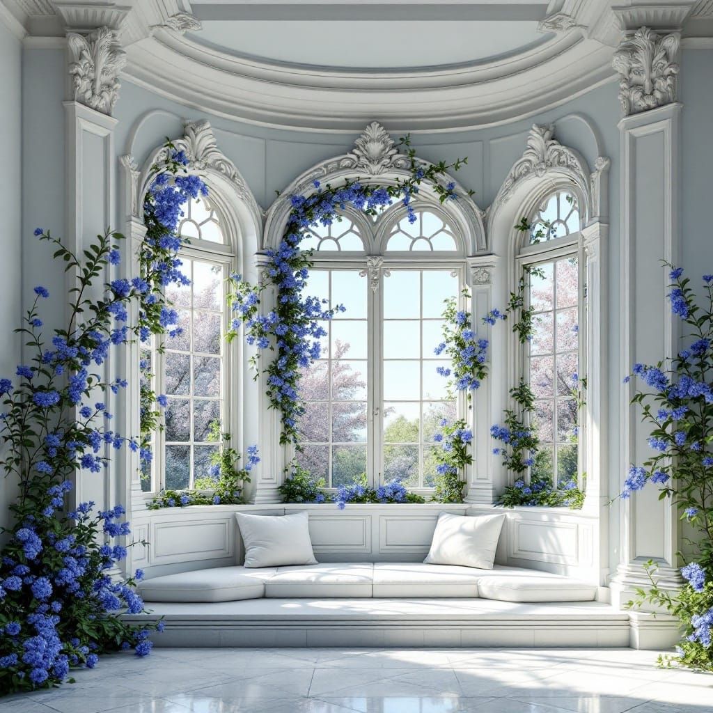Rococo Mansion Interior with Light Blue Windows and Vibrant ...