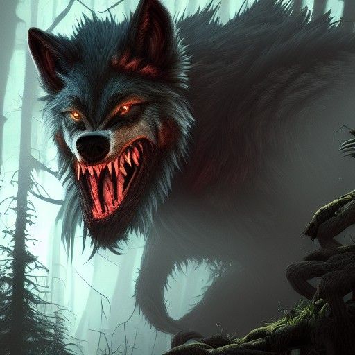 Werewolf in Dark Forest: Detailed Matte Painting